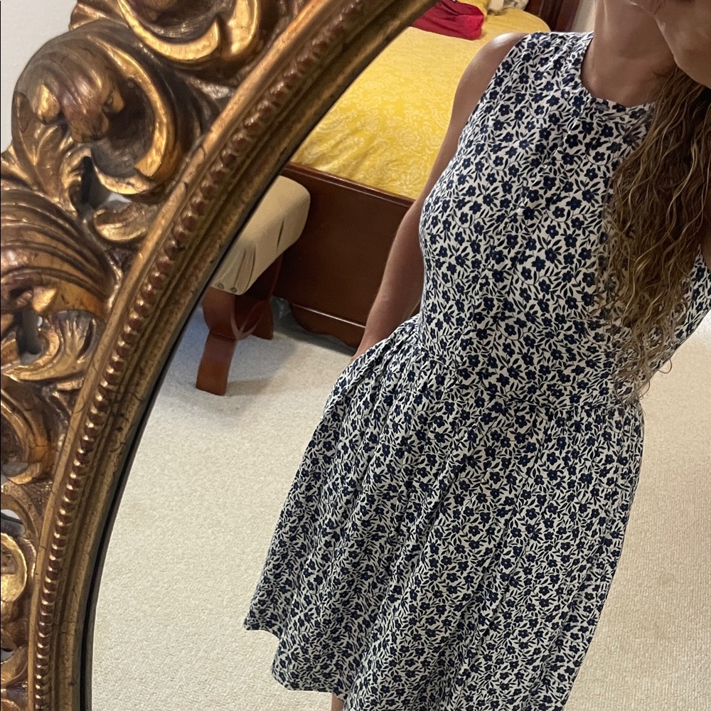 J. Crew Navy and White Midi Dress